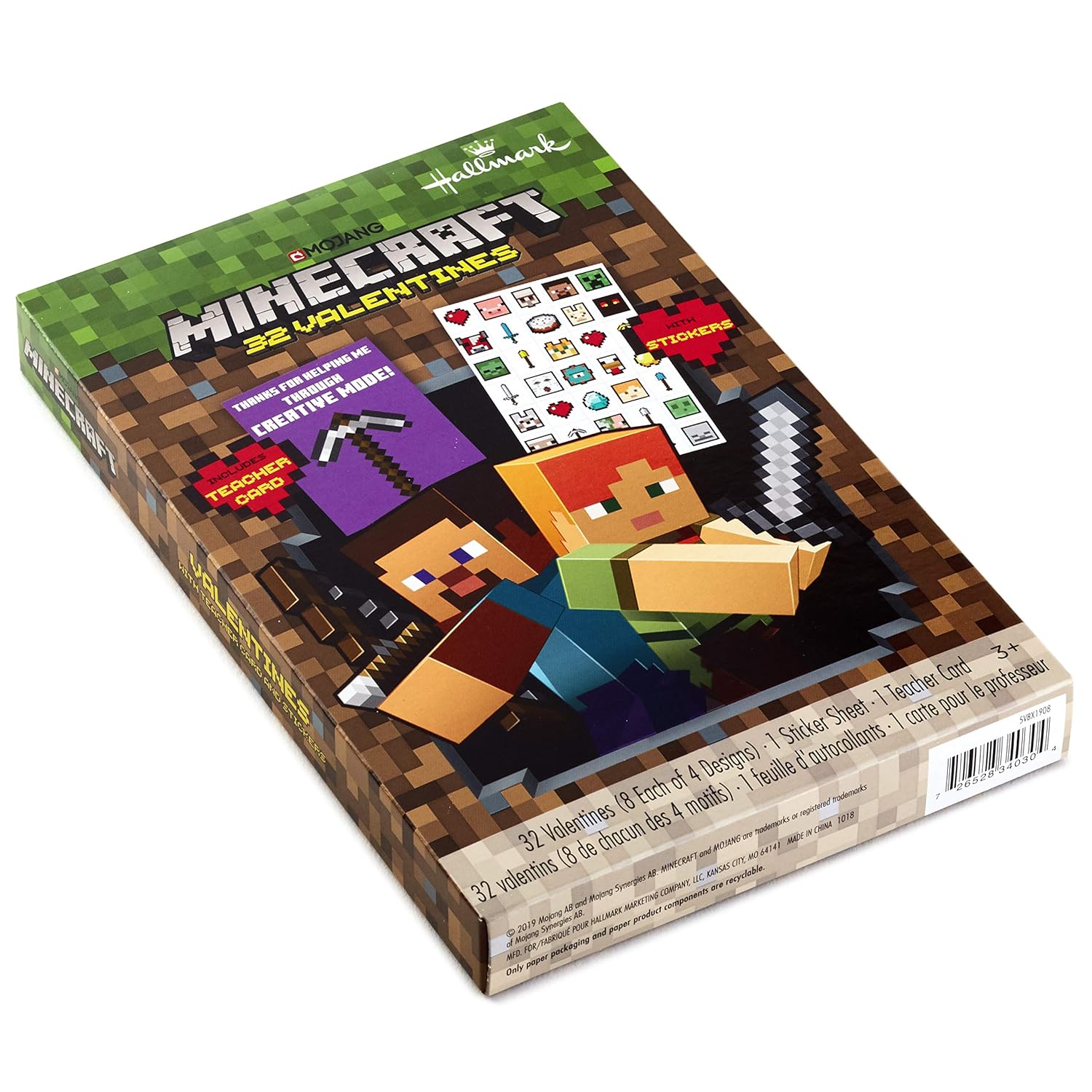 Toys Games Hallmark Minecraft Valentines Day Cards For Kids 32 Valentine Cards 35 Stickers 1 Teacher Card Party Supplies