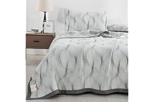 Purefair 100% Cotton Muslin Blanket Jacquard Grey Wave Quilt, Super Soft Breathable 3 Layers Gauzy Reversible Lightweight Bed Cover Bedspread Coverlet for All Seasons, King(98"x94"), No Pillow Sham