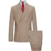 Cenne Des Graoom Men’s 2 Piece Suits Slim Fit Plaid Double Breasted Blazer and Pants Set Wedding Party Tuxedo