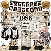 Eucutur 15PCS Newspaper 40th Birthday Decoration Kit for Men Women, Vintage 1986 Bday Banner Balloon Honeycomb Centerpiece Swirl Party Supplies, Cheer to 40 Year Sash Paper Fan Set