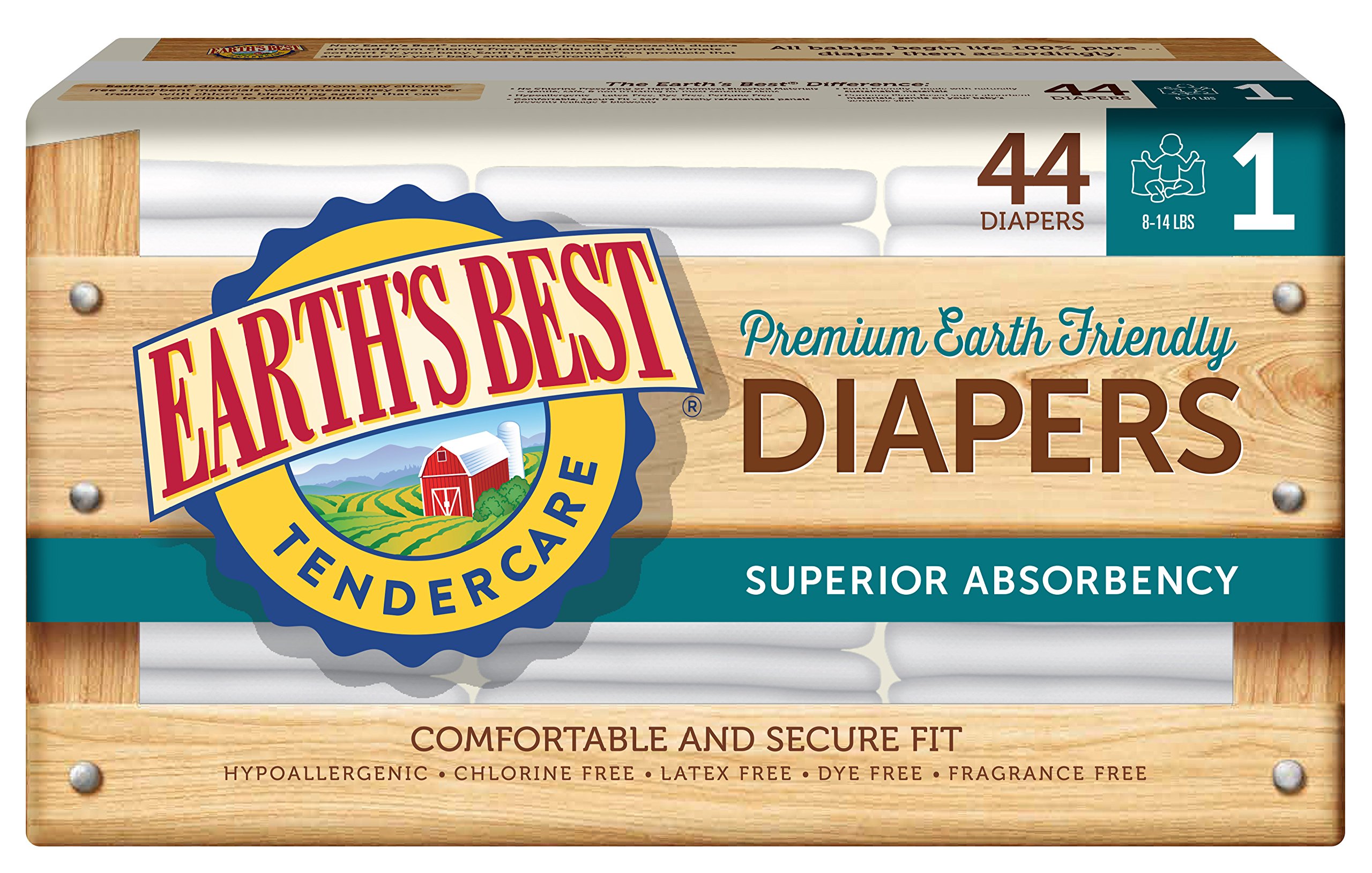 Earth's Best Chlorine-Free Diapers Size 1 44 Count (Pack Of 4) 176 13 918UPZyPsQL