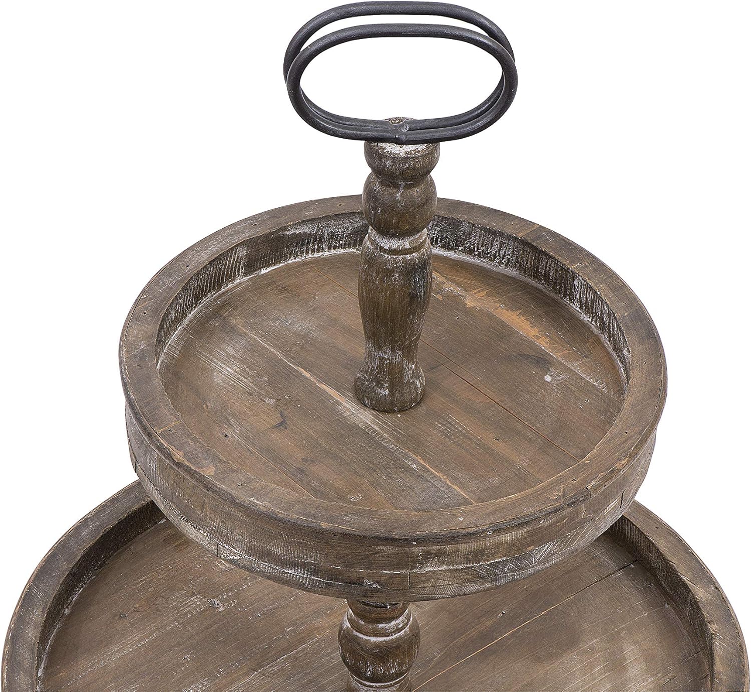 Creative Co-Op Distressed Brown Wood Metal Handle Two-Tier Tray: Home & Kitchen