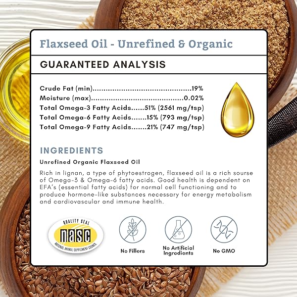 WHOLISTIC PET ORGANICS FLAXSEED OIL FOR DOGS – 16 OZ – OMEGA 3 SUPPLEMENT FOR DOG ITCHY SKIN, DRY SKIN RELIEF & SHEDDING – SKIN & COAT VITAMINS