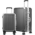 LUGGEX Aluminum Frame Luggage with Spinner Wheels, Zipperless Polycarbonate Hard Shell Suitcase, 2 Piece Set (20/28), Charcoal Metallic