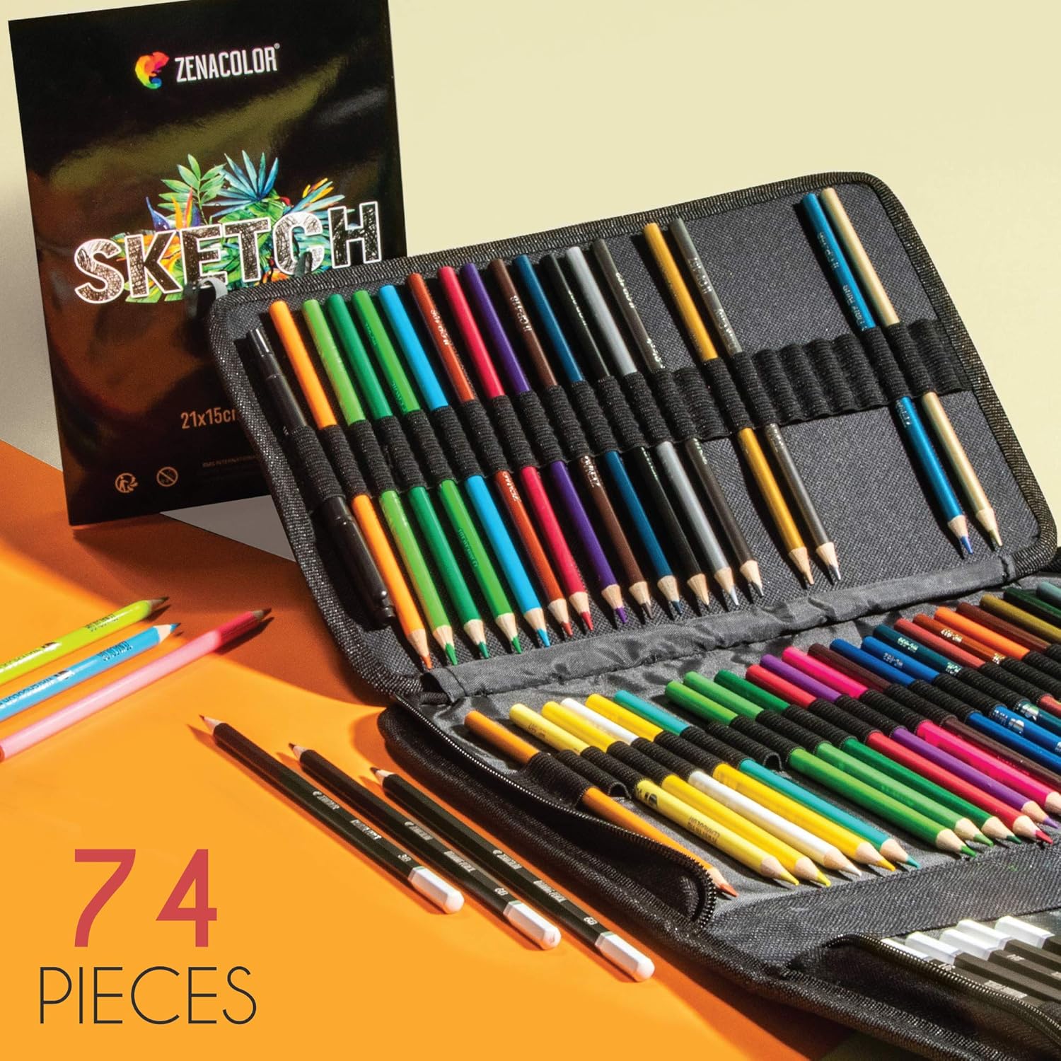 74-Piece Drawing Set - Beginner or Professional Tool Set, Pencil Case with Watercolor Pencils, Colored, Graphite, and Charcoal Pencils + Accessories - Sketch Book Included - Art Supplies for Adults : Office Products