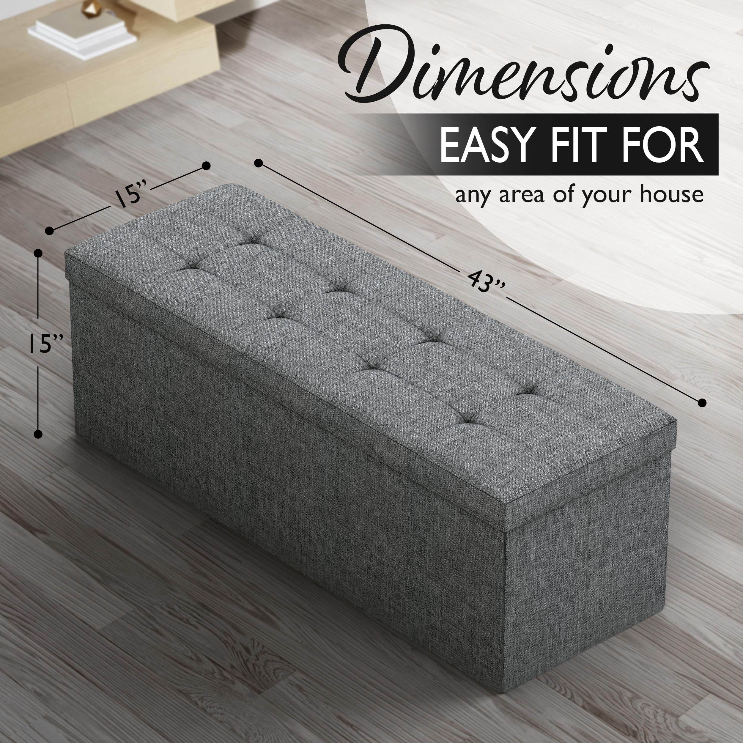 43" Folding Storage Ottoman Bench for Living Room, Bedroom, TV Entertainment - Bedroom Bench with Hidden Storage, Foot Rest Stool - 660 Capacity & Holds up to 5.6 Cubic Feet of Storage - DARK GREY - Image 3