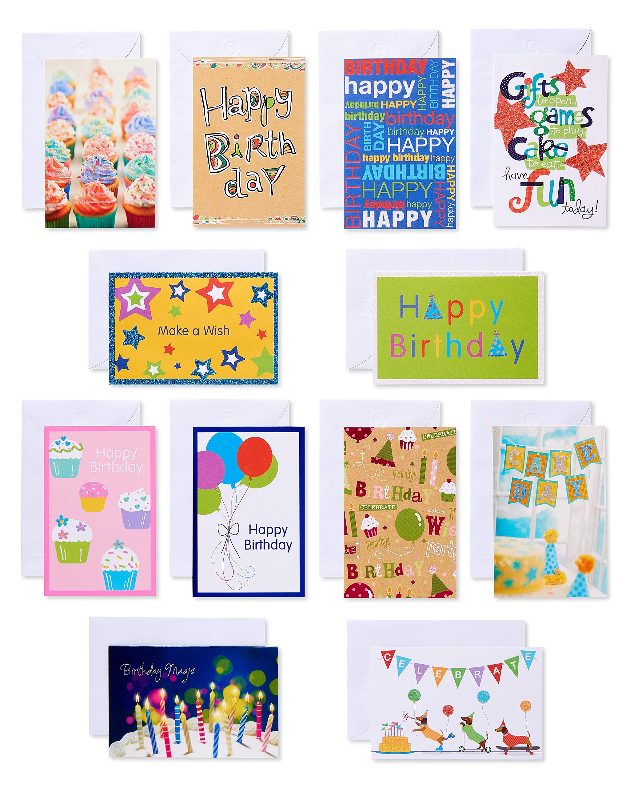 American Greetings Pack of 12 Assorted Childrens Birthday Cards - Colourful & Strong