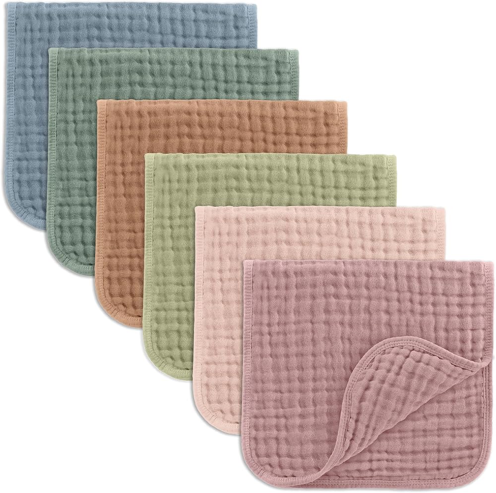 Comfy Cubs Muslin Burp Cloths 50x25 cm Pack of 6 6-Layer Cotton Baby