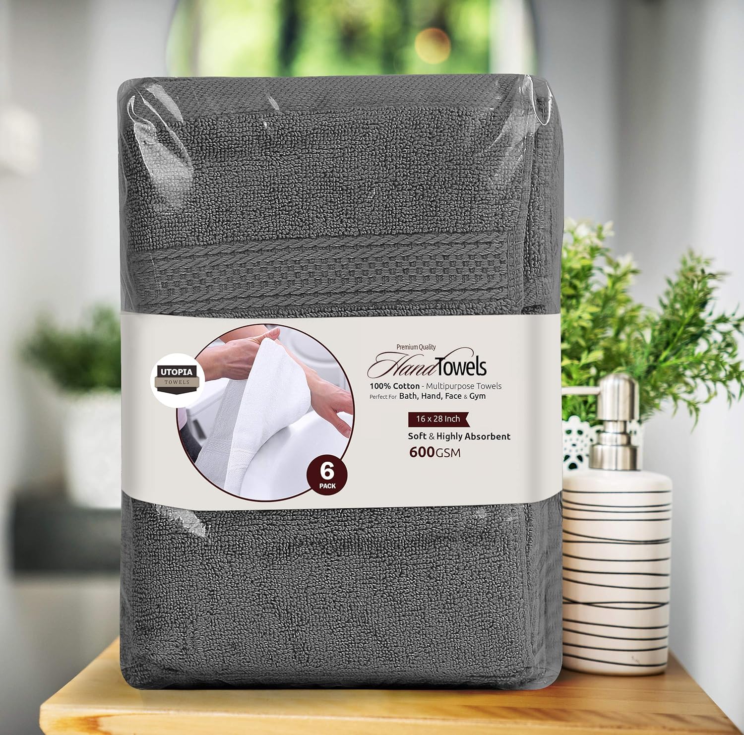 Utopia Towels Premium Grey Hand Towels - 100% Combed Ring Spun Cotton, Ultra Soft and Highly Absorbent, 600 GSM Exrta Large Hand Towels 16 x 28 inches, Hotel & Spa Quality Hand Towels (6-Pack): Home & Kitchen