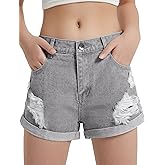 EXARUS Girls Jean Shorts Ripped Distressed Frayed Raw/Folded Hem Teen Tween Youth Mid Rise Casual Summer Kids
