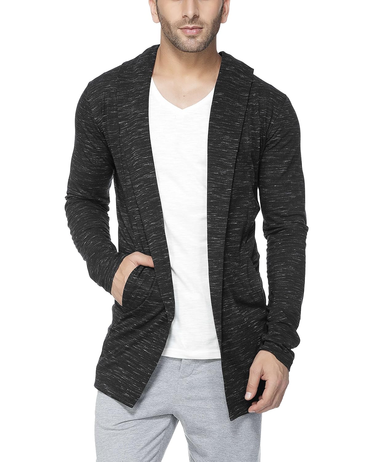 tinted men's cotton blend hooded full sleeve cardigan (tj5407)