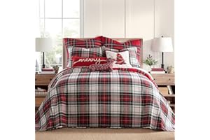 Levtex Home - Spencer Plaid Bedspread - King Bedspread - Tartan Plaid - Red, Green, White, Blue, Gold - Bedspread (120x106in.) - Cotton/Polyester