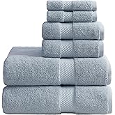 Springtree Home Blue Bath Towels Set of 6 | Classic Hotel Bath Towels | 100% Combed Cotton | Absorbent Quick-Dry Towels for Bathroom | Oeko-TEX® Standard 100 Cotton | Cynewski Collection - Blue Fog