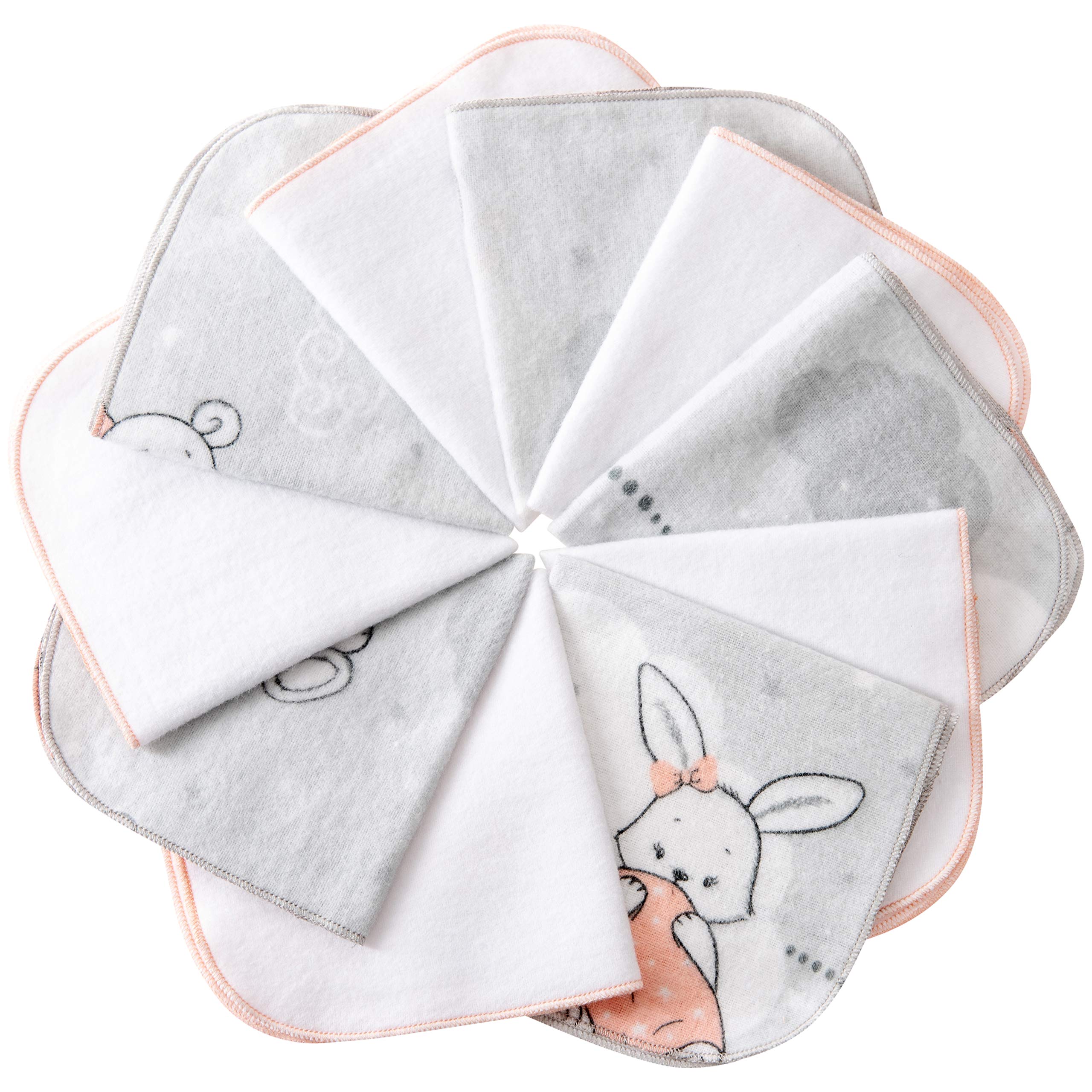 mimaDu Molton Cloths Baby Face Cloths White, Baby Towels Cotton, Baby Towel Set Baby Cloths Cotton,Children's Face Cloths Set of 10 Oeko-Tex, 25 x 25 cm – Pink Rabbit