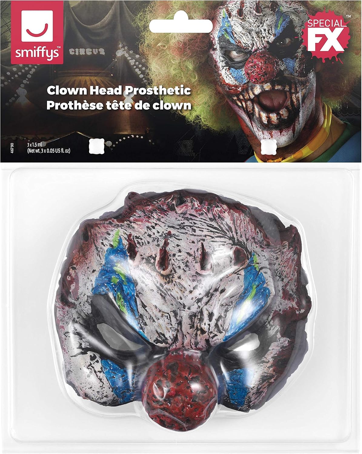 Smiffys Make-Up FX, Foam Latex Clown, White Head Prosthetic, with Adhesive, Cosmetics and Disguises Fancy Dress