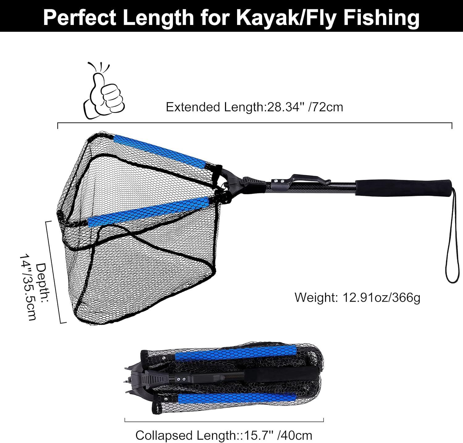 PLUSINNO Fishing Net, Floating Rubber Coated Landing Net - Easy Catch Release, Foldable Fishing Net for Easy Transport Storage for Bass Trout Catfish Pike Salmon Fly Kayak Fishing : Sports & Outdoors