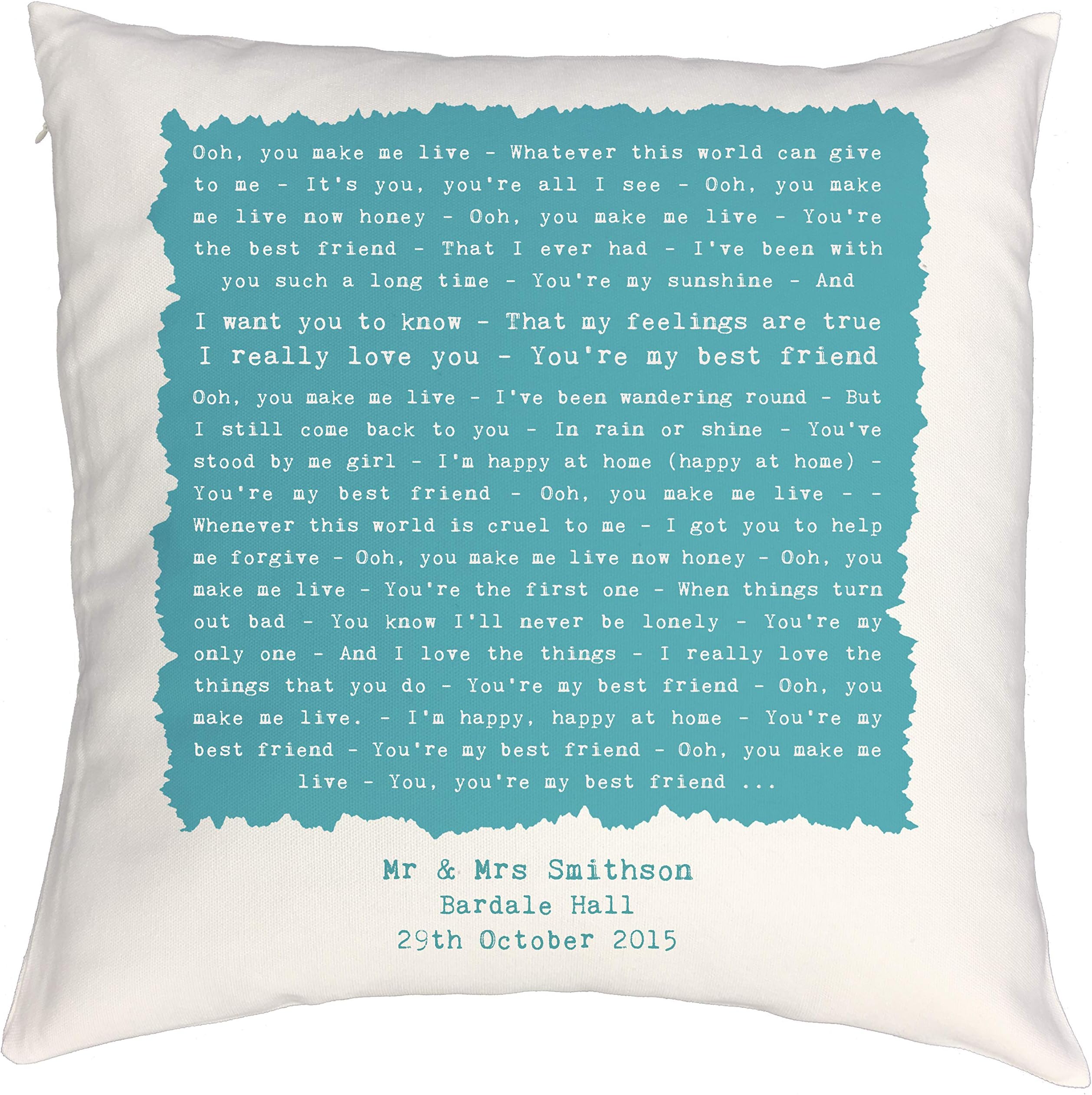 NOT JUST A PRINT Personalised Song Lyrics Pillow Cushion Case, Perfect Colourful 2nd ‘Cotton’ Anniversary, Wedding, Birthday or Valentines Gift - Queen 'You're My Best Friend'