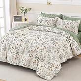 WONGS BEDDING Floral Comforter Set King Size,7 Pieces Bed in a Bag Flower Bedding Sets Botanical Microfiber Comforter Soft Loghtweight Bed Set with Sheet,Pillowcases&Shams