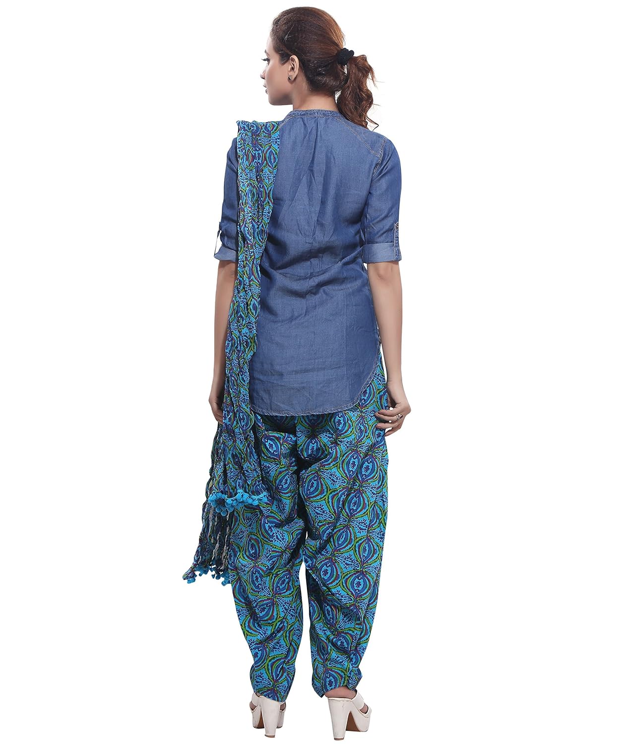 jublee women's printed blue patiala with dupatta set