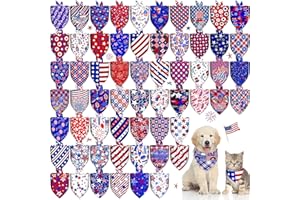 PIKLODO 60 Pcs 4th of July Dog Bandanas Bulk Patriotic Dog Scarf Triangle Bibs Holiday Puppy Neckerchief Washable Adjustable Dog Grooming Bandana for Patriotic Independence Day Small Medium Large Dog Cat Pet