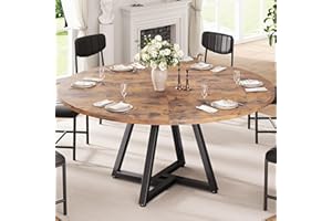 Jocoevol 51“ Round Kitchen Dining Room Table for 6-8, Circle Dining Dinner Table with Pedestal Metal Frame, Space Saving Wood Industrial Furniture for Small Space (Rustic Brown, 51In)