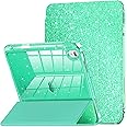 INFILAND Compatible with iPad 10th Generation Case 10.9 Inch, iPad A16 11-inch 11th Generation, Glitter Leather Cover with Sparkly Crystal Clear Back, Pencil Holder (Seafoam Green)