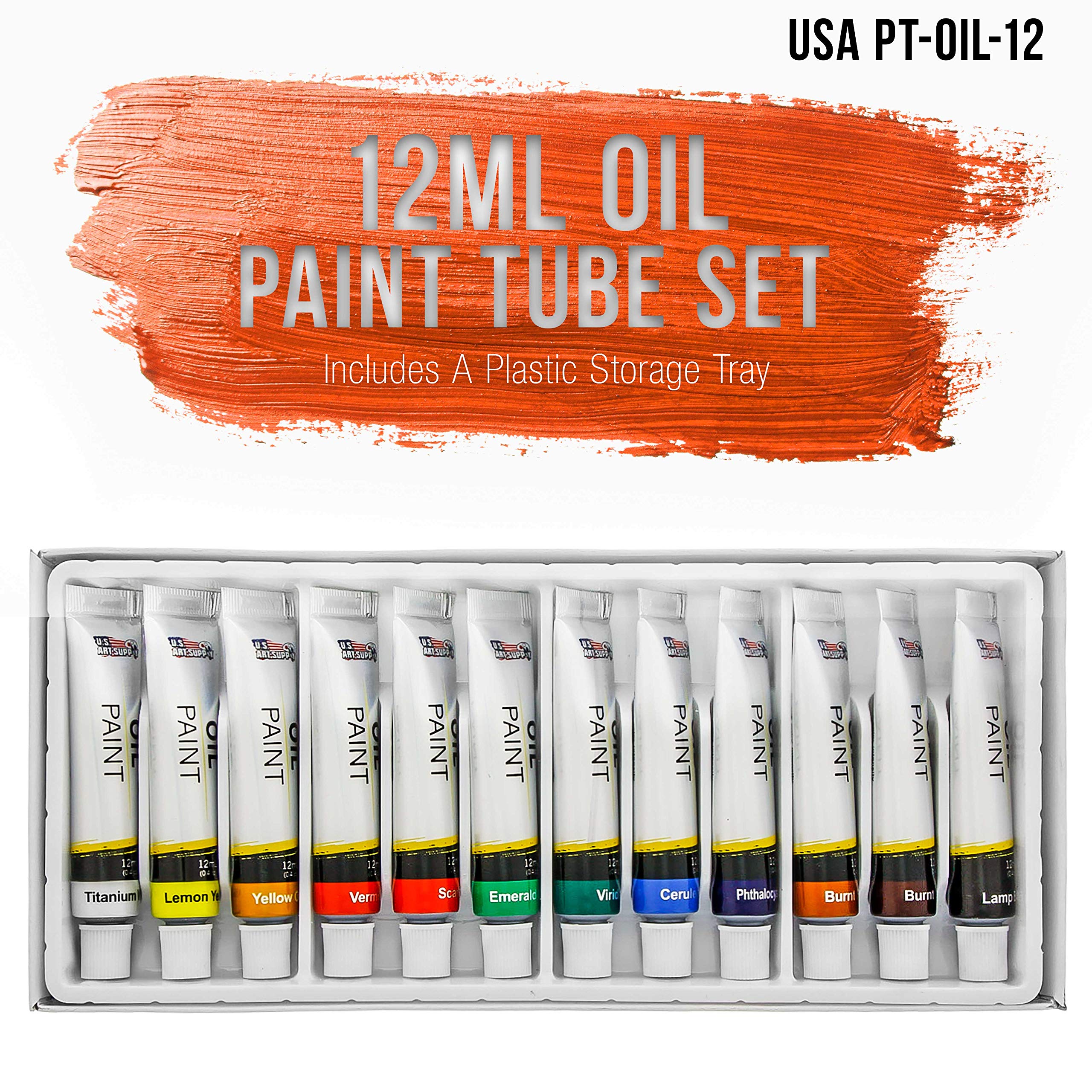 U.S. Art Supply 12 Color Oil Paint Set – 12ML Tubes With Vibrant Colors for Artists of All Levels – Blendable, Long-Lasting Paints With Smooth Consistency for Canvas, Wood, and Other Art Surfaces