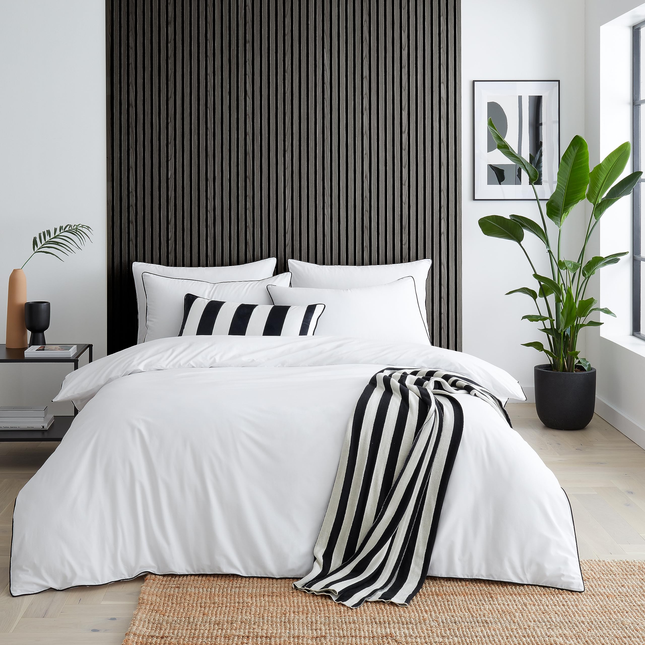 Style Sisters Cotton Piped Single Duvet Cover Set with Pillowcase White