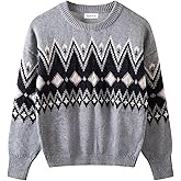 Danny D Women Chunky Crochet Knitted Pullover Sweater Long Sleeve Loose Cable Knit Outerwear Tops Fair Isle Sweater
