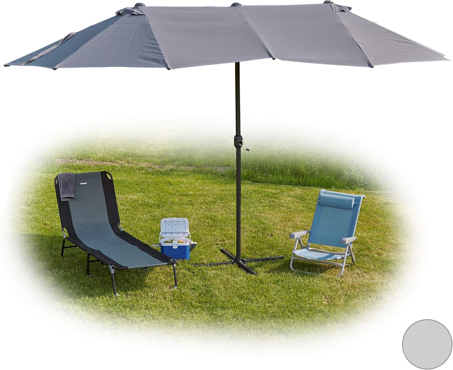 Relaxdays Parasol Double, Ovale pour Jardin et terrasse, avec manivelle