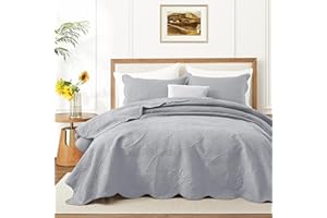 IR Imperial Rooms King Quilt Bedding Set Size (106" x 96") + 2 Pillow Shams (20" x 36"+ 2") - 3 Pcs All Season Lightweight Reversible Microfiber Coverlet Floral Embossed Quilt Bedspread (Silver)