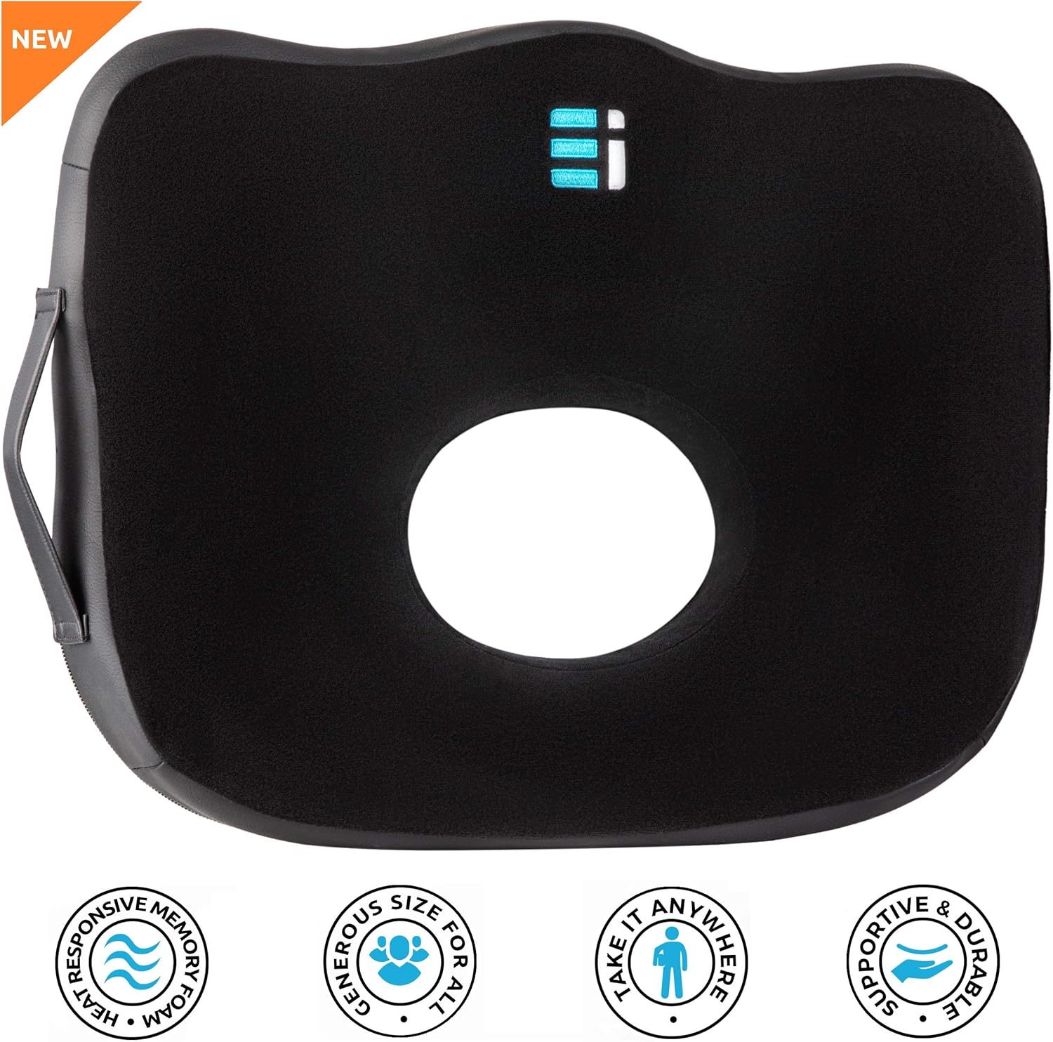 ERGONOMIC INNOVATIONS Orthopedic Donut Pillow: Memory Foam Chair Seat Cushion for Tailbone and Coccyx Pain, Sciatica, and Pressure Relief - Car, Desk, and Office Chair Pad Cushions and Pillows - Black: Home & Kitchen