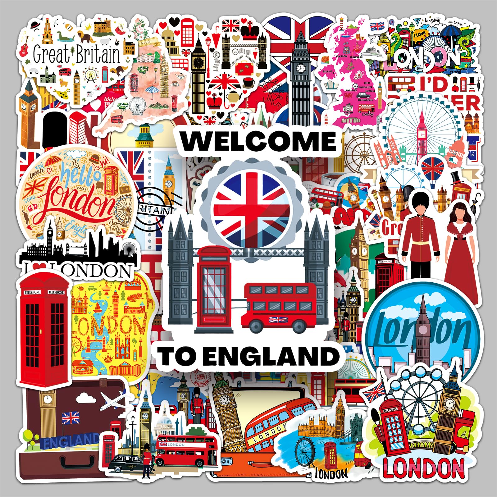 United Kingdom Stickers, Great Britain England London Red Bus Stickers
