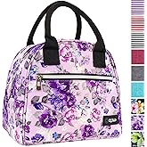 opux Insulated Lunch Box for Women, Reusable Lunch Bag Tote for Work, Girls, School, Soft Cooler Cute Lunchbox Thermal Meal Prep Organizer, Floral Purple