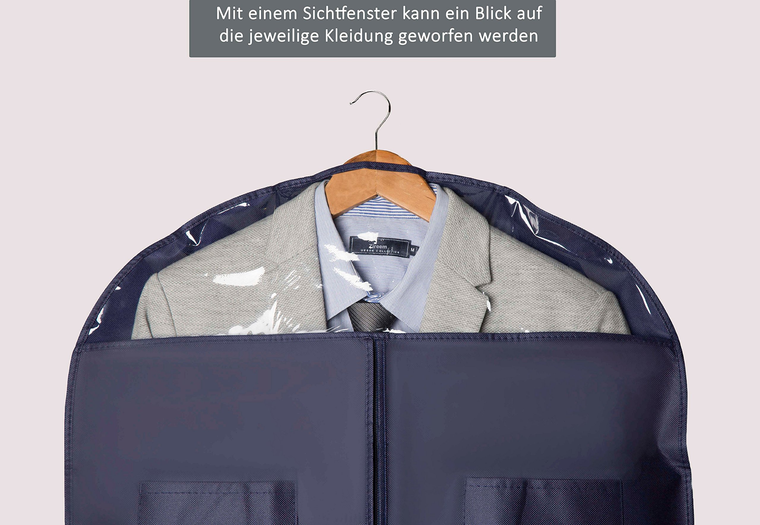 3x Kleidersack von Zireem | inkl. kostenlosem Schuhbeutel & Textilbürste | Premium Stabiler Kleidertasche | Kleiderhülle | Atmungsaktiv | hochwertiger Anzugsack | tiefblau | 110 × 60 cm |