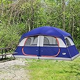 CAMPROS CP Tent 12 Person Camping Tents, 2 Room Weather Resistant Family Cabin Tent, 6 Large Mesh Windows, Double Layer, Divi