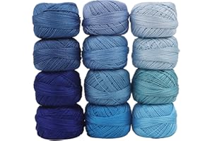 AMOHilos Size 8 Double Mercerized Egyptian Long Staple Cotton Pearl Thread 12 Gradient Colors per Box 5 Grams Ball Rainbow Co