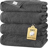 SEMAXE Grey Bath Towels Set of 4, 100% Cotton Luxury Bathroom Towels, Soft, Absorbent, and Quick-Drying, 55"x27", Perfect for Hotels, Gyms, and Spas