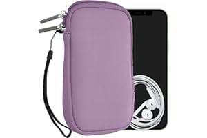 kwmobile Neoprene Phone Pouch Size L - 6.5" - Universal Cell Sleeve Mobile Bag with Zipper, Wrist Strap - Lavender