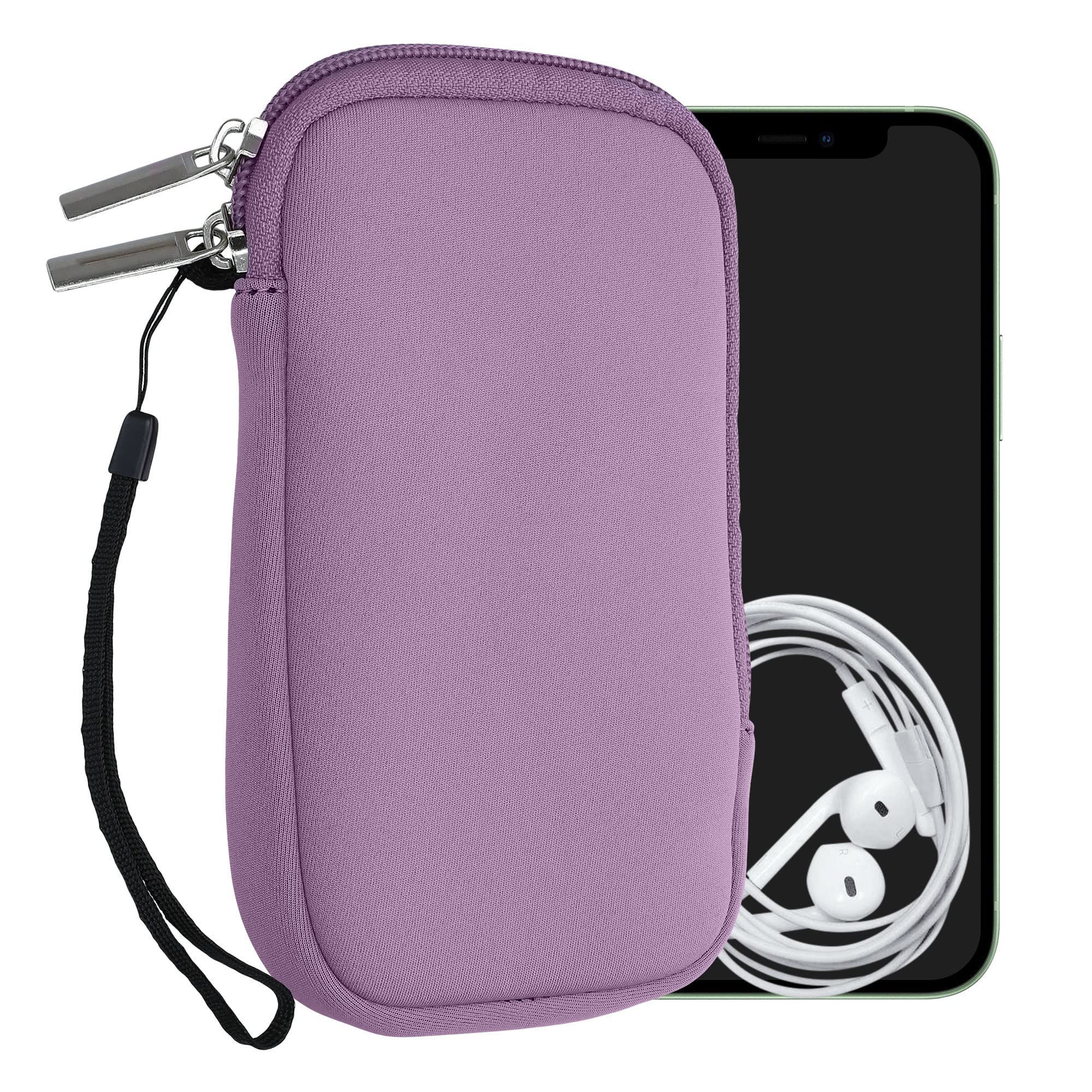 kwmobile Neoprene Phone Pouch Size L - 6.5" - Universal Cell Sleeve Mobile Bag with Zipper, Wrist Strap - Lavender