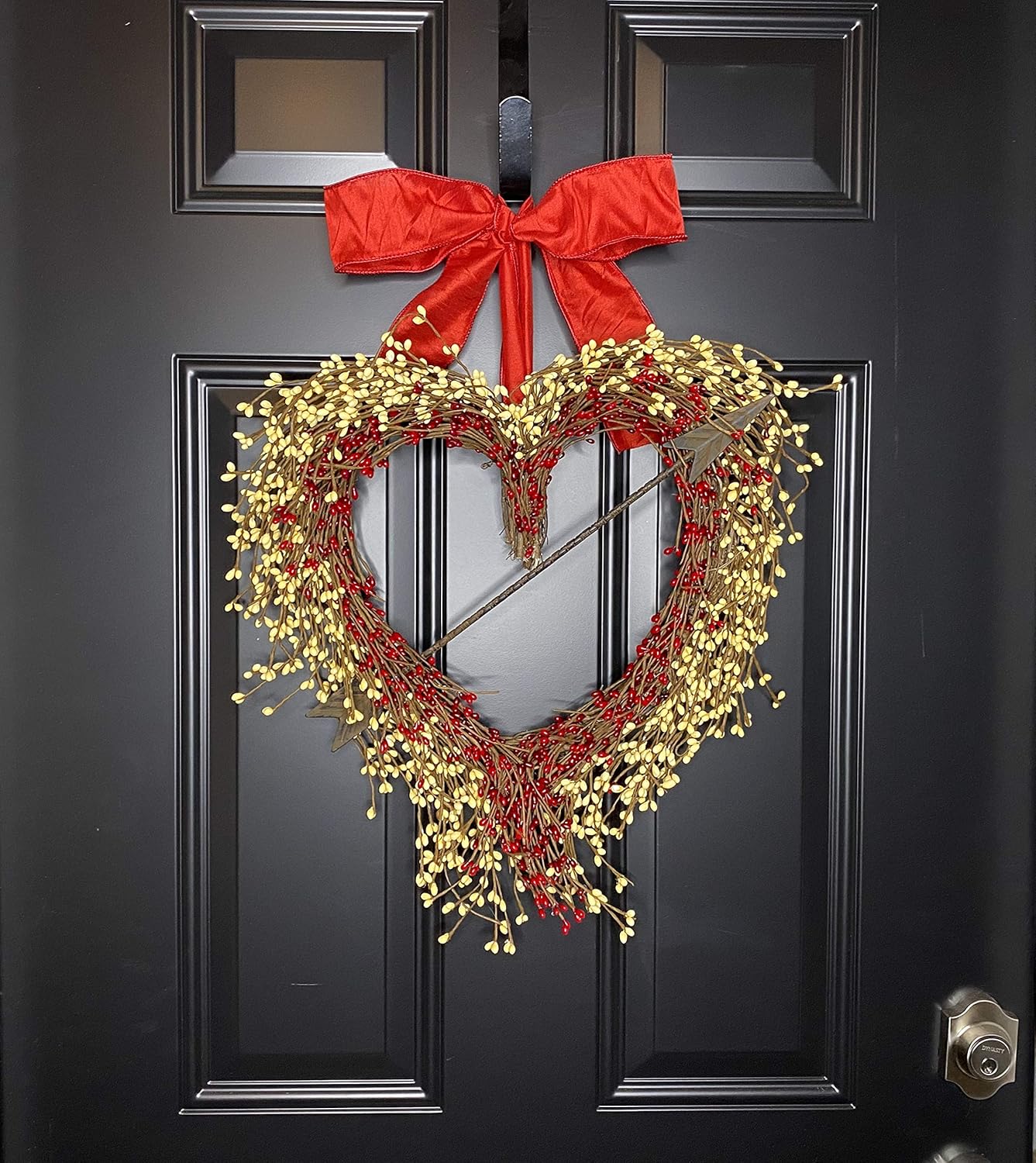 Amazon Com Rustic Heart Shaped Wreath With Red Cream Berries