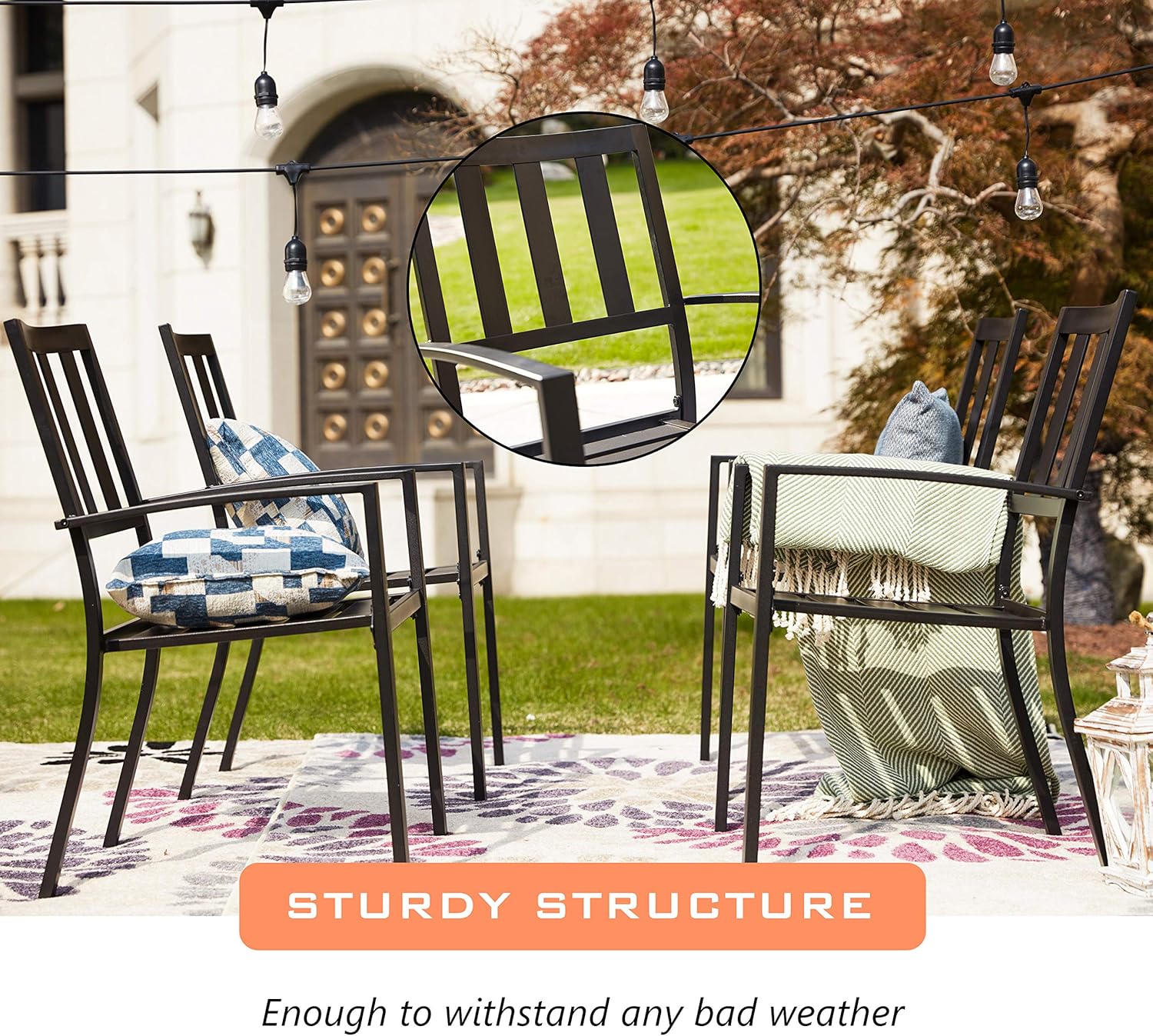 LOKATSE HOME Steel Outdoor Patio Dining Arm Chairs Set of 4 for Garden, Backyard, Kitchen, Balcony, Black : Garden & Outdoor