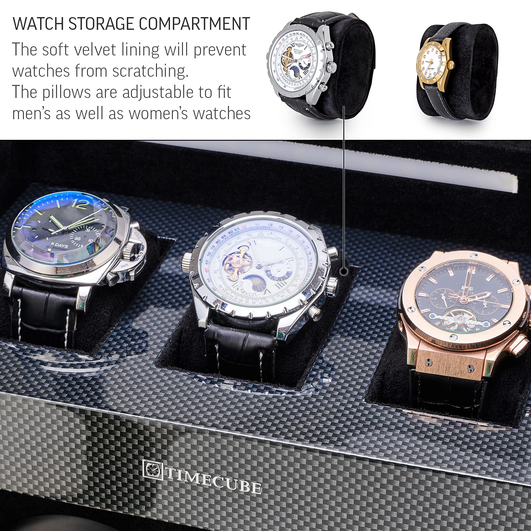 TIMECUBE Watch Winder for 4 Watches with 15 Winding Programs and 3 Watch Storage Slots