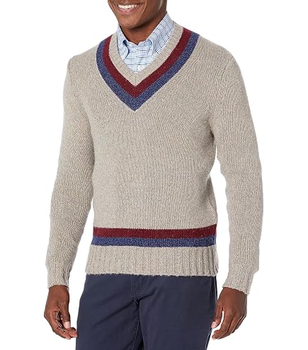 Brooks Brothers Men's Cotton Cable V-Neck Tennis Sweater, Ivory, X