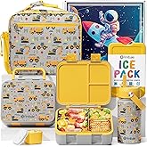 Fimibuke Bento Lunch Box for Kids - Toddler Snack Bento Box Container with 3 Compartments, Stainless Steel Water Bottle, Insulated Lunch Bag, Ice Pack Set for Ages 3-12 Girl Boy Daycare Back to School