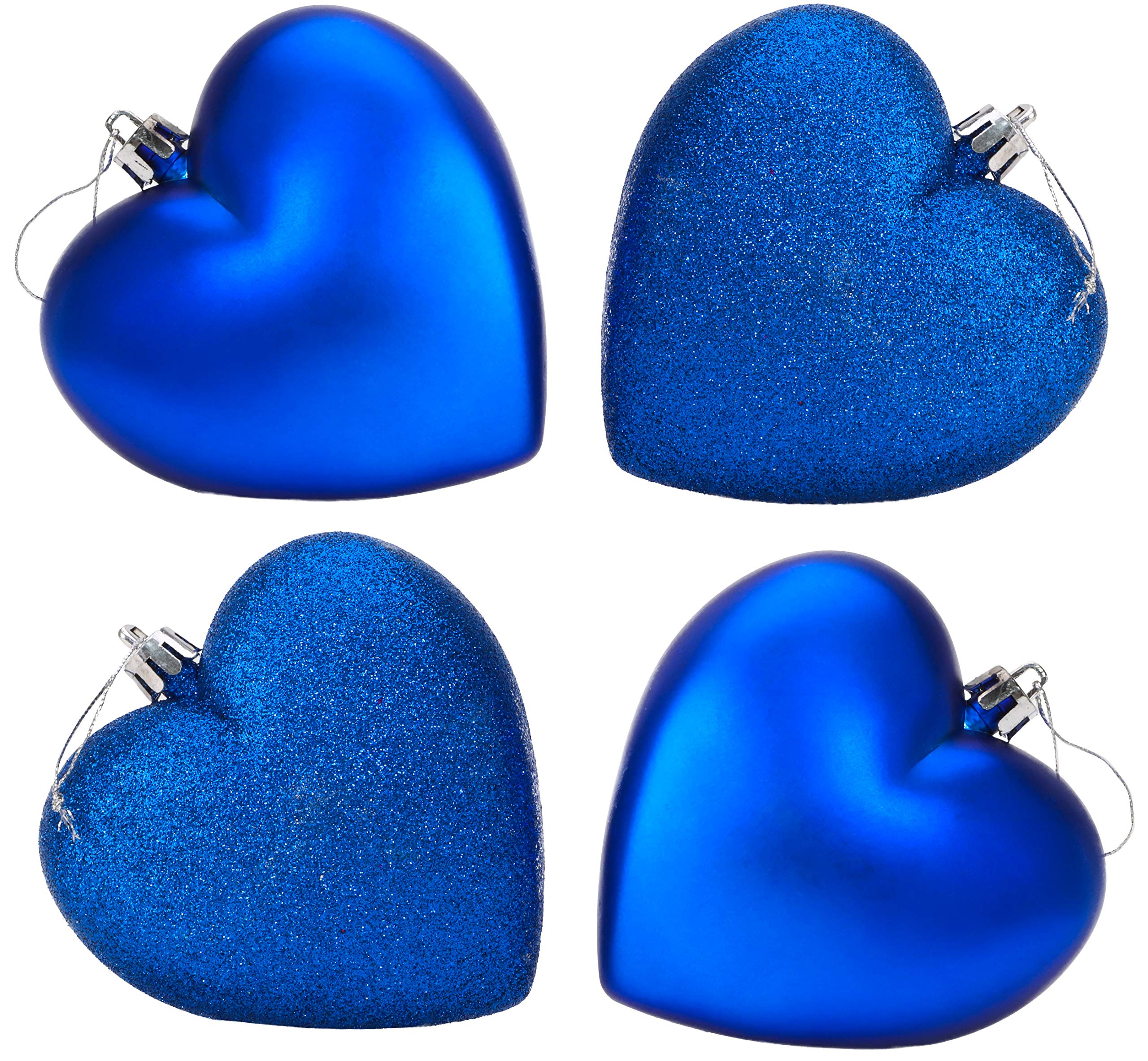 Christmas Concepts® 4-100mm Heart Shaped Baubles - Matte & Glitter Design - Christmas Decoration (Royal Blue)