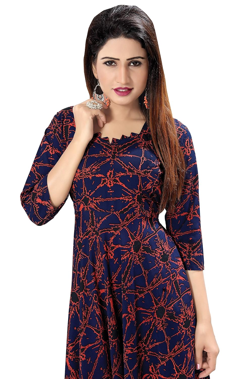 venisa women's rayon printed long length anarkali kurti