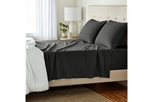 Amazon Basics 4 Piece Bed Sheet Set, 100% Cotton Jersey, Includes Super Soft, Flat and Fitted Sheets, Pillowcase, Queen, Dark Gray, Solid