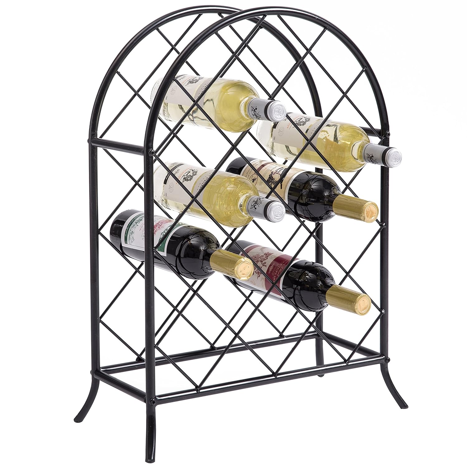 16Bottle Modern Metal Black Freestanding Arch Wine Rack Organizer