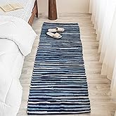 HOMEMONDE Navy Rag Runner Rug 2'x6' Recycled Soft Cotton Chindi Rugs Hand Crafted Reversible Boho Home Decor for Kitchen, Entyrway, Bedroom, Living Room